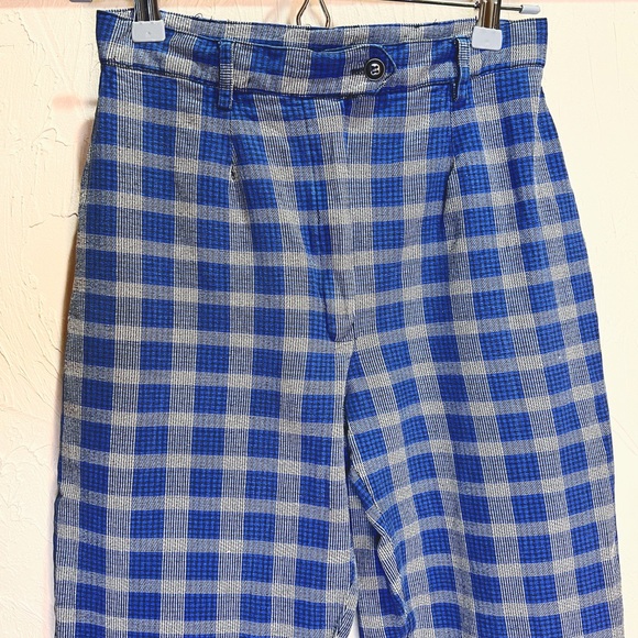 Vintage 80s Ashleigh Morgan Blue Plaid Stirrup Pants Women's 8 Tapered Leg - Picture 3 of 8